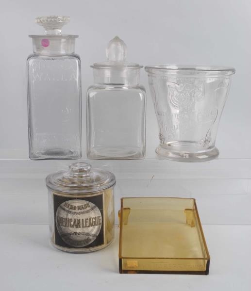 LOT OF 5: GLASS DISPLAY ITEMS.                    