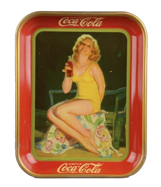 COCA COLA GIRL IN BATHING SUIT TIN SERVING TRAY   