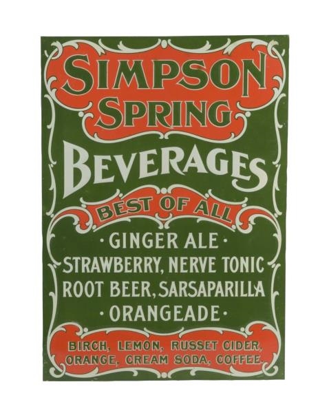 SIMPSON SPRING BEVERAGES EMBOSSED TIN SIGN        