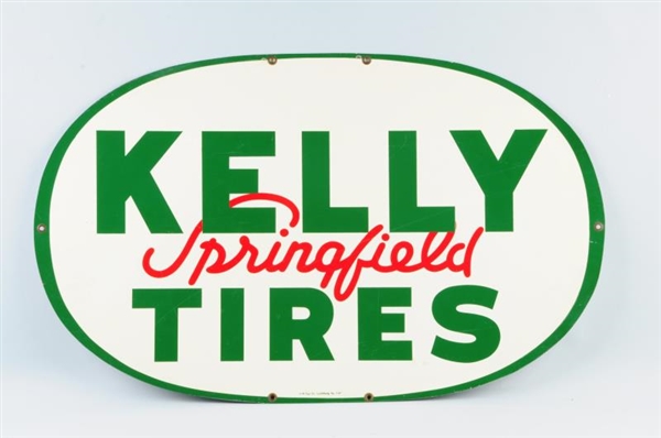1947 KELLY TIRES TIN OVAL SIGN.                   