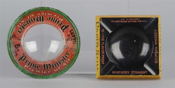 LOT OF 2: TOBACCO, ALCOHOL TIP TRAY ASHTRAYS      