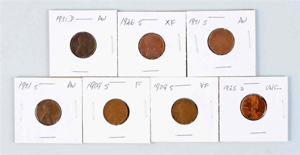 LOT OF 7: LINCOLN HEAD CENTS.                     