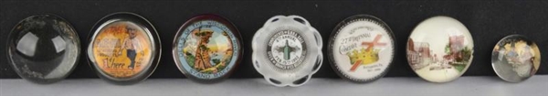 LOT OF 7: GLASS ADVERTISING PAPERWEIGHTS          