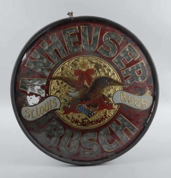 ANHEUSER-BUSCHBEER REVERSE PAINTING ON GLASS SIGN.