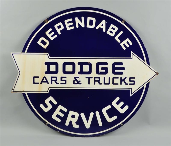 DODGE CARS & TRUCKS DEPENDABLE SERVICE SIGN.      