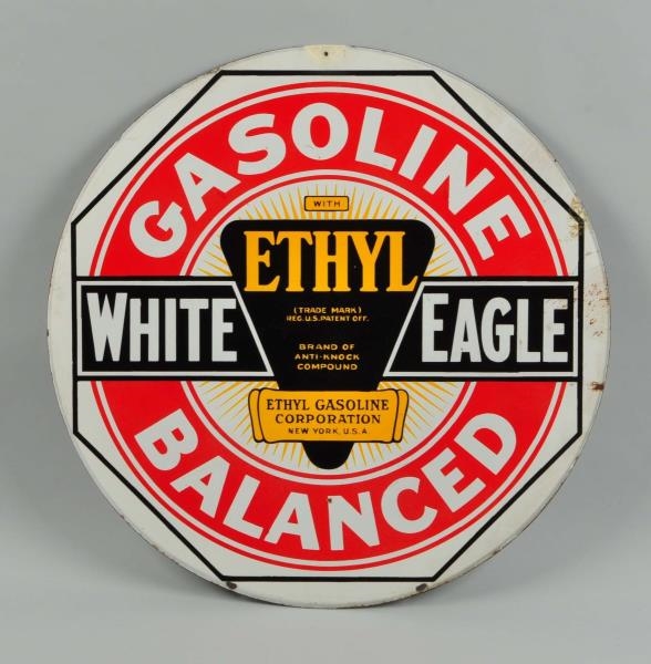 WHITE EAGLE GASOLINE BALANCE WITH ETHYL LOGO SIGN.