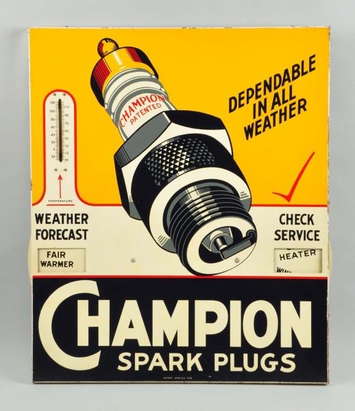 CHAMPION SPARK PLUGS ADVERTISING THERMOMETER SIGN.