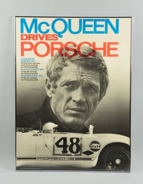 MCQUEEN DRIVES PORSCHE 1970 POSTER.               