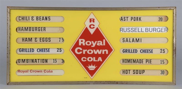 ROYAL CROWN RC COLA SLOTTED DINER MENU BOARD      