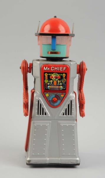 JAPANESE TIN LITHO BATTER OP MR. CHIEF ROBOT.     