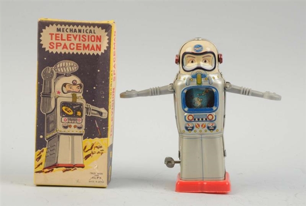 JAPANESE WIND UP TELEVISION SPACEMAN IN BOX.      