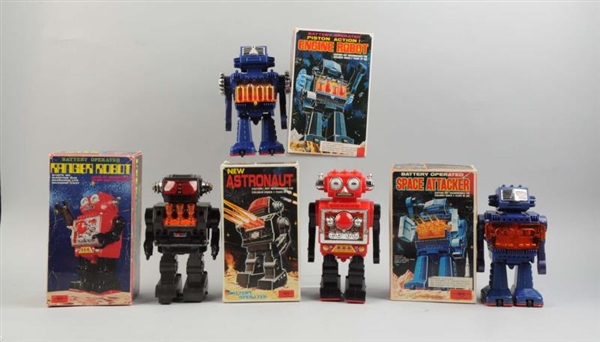 LOT OF 4: JAPANESE BATTERY OP. ROBOTS IN BOXES.   