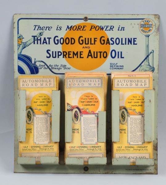 GULF GASOLINE & SUPREME MOTOR OIL METAL MAP HOLDER