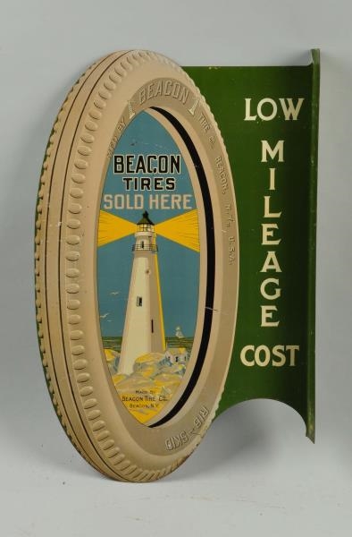 BEACON TIRES SOLD HERE TIN FLANGE SIGN.           
