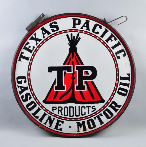 TP PRODUCT, TEXAS PACIFIC GASOLINE MOTOR OIL SIGN.