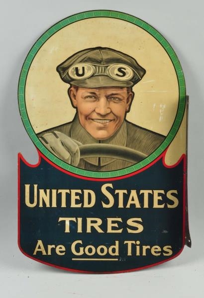 U.S. TIRES "ARE GOOD TIRES" DIECUT TIN FLANGE SIGN