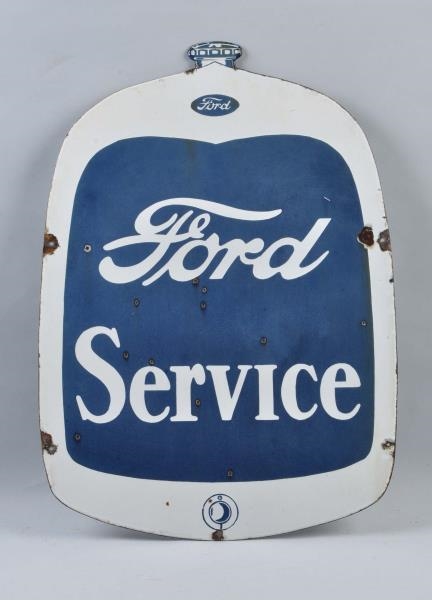 FORD SERVICE DOUBLE-SIDED PORCELAIN SHAPED SIGN.  