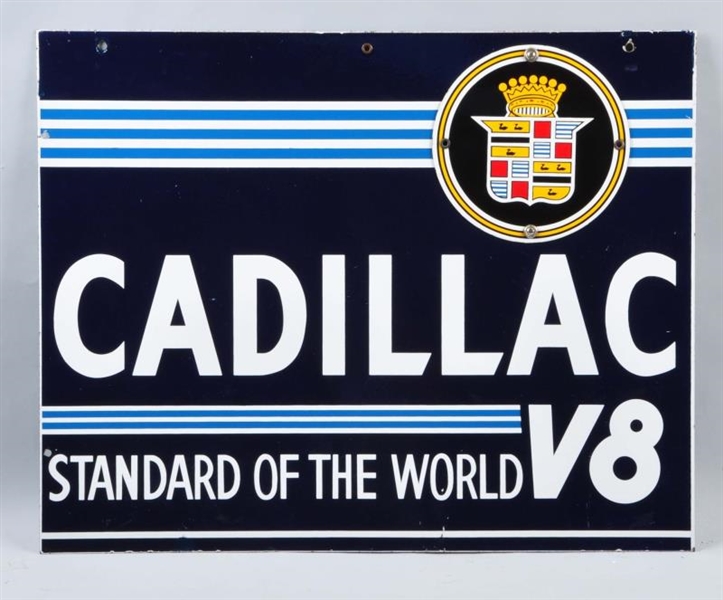 CADILLAC "STANDARD OF THE WORLD V8" DSP SIGN.     