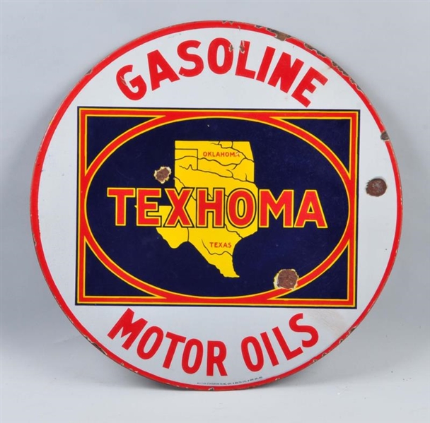 TEXAHOMA GASOLINE MOTOR OILS DSP SIGN.            