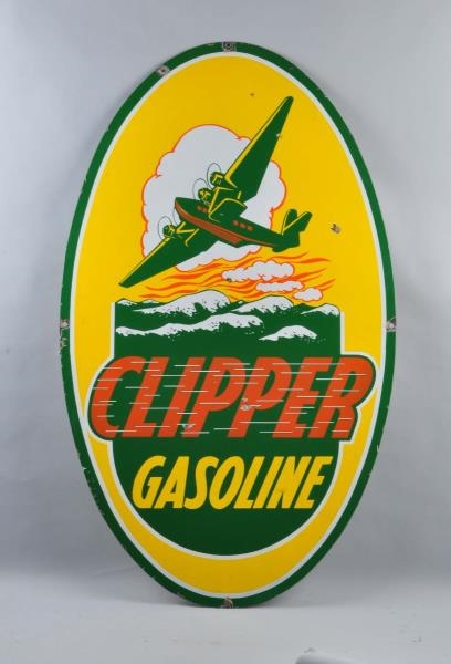 CLIPPER GASOLINE DSP OVAL SIGN.                   