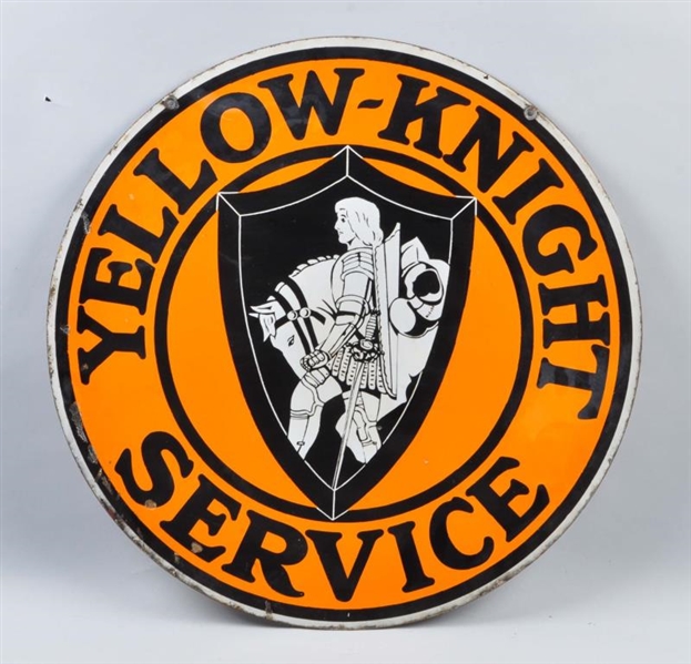 YELLOW-KNIGHT SERVICE DOUBLE-SIDED PORCELAIN SIGN.