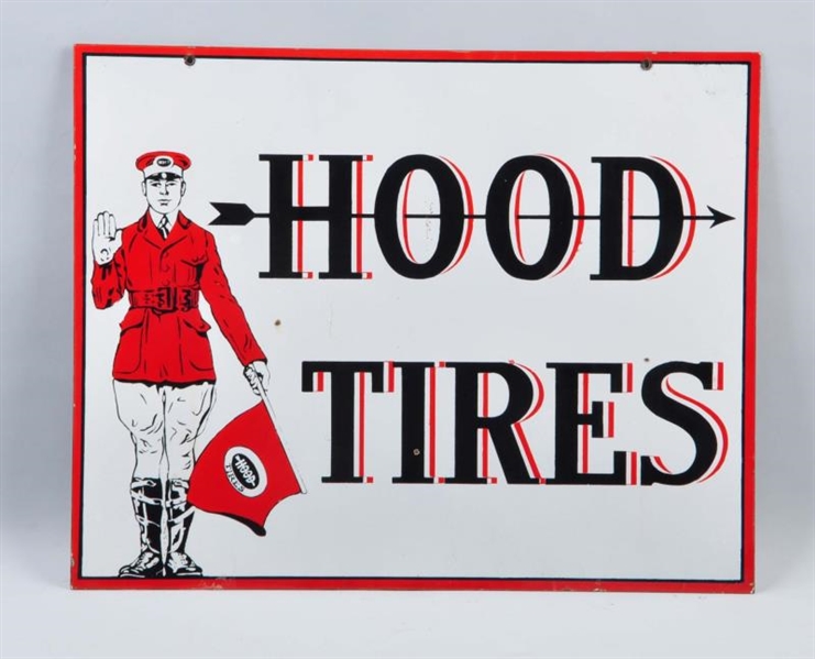 HOOD TIRES DOUBLE-SIDED PORCELAIN SIGN.           