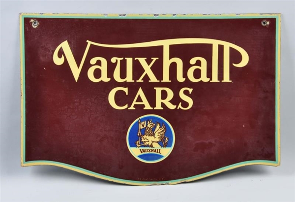 VAUXHALL CARS DOUBLE SIDED PORCELAIN DIECUT SIGN. 