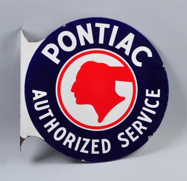 PONTIAC AUTHORIZED SERVICE PORCELAIN FLANGE SIGN. 