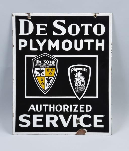 DE SOTO PLYMOUTH AUTHORIZED SERVICE DSP SIGN.     