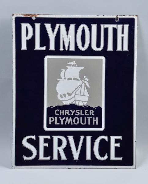 PLYMOUTH SERVICE DOUBLE SIDED PORCELAIN SIGN.     