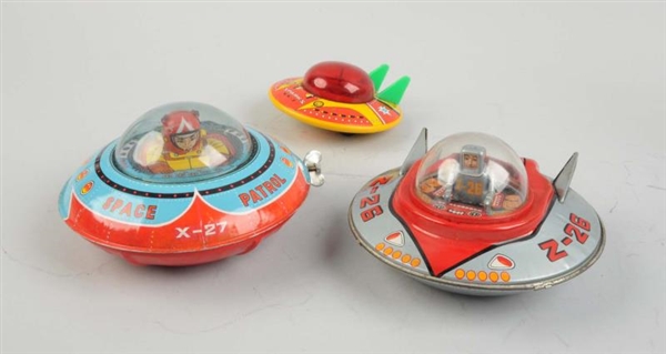 LOT OF 3:JAPANESE TIN LITHO & PLASTIC SPACE SHIPS.