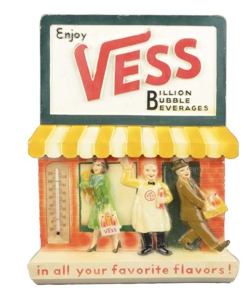 VESS BEVERAGES CHALKWARE HANGING THERMOMETER SIGN 