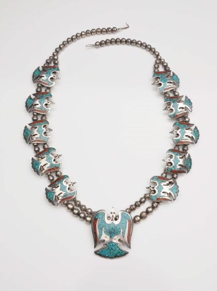 INLAID EAGLE NATIVE AMERICAN NECKLACE.            