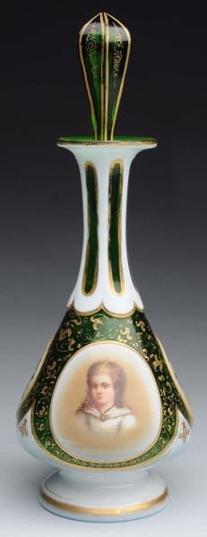 GLASS FLORAL VASE WITH PAINTINGS.                 