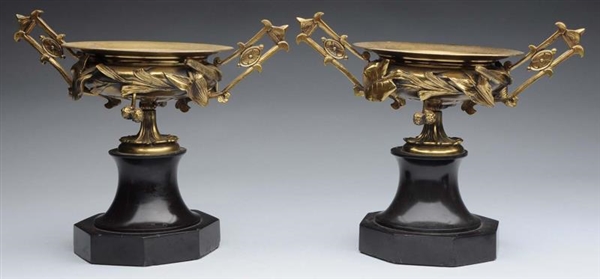PAIR OF FRENCH BRONZE & MARBLE GARNITURES.        