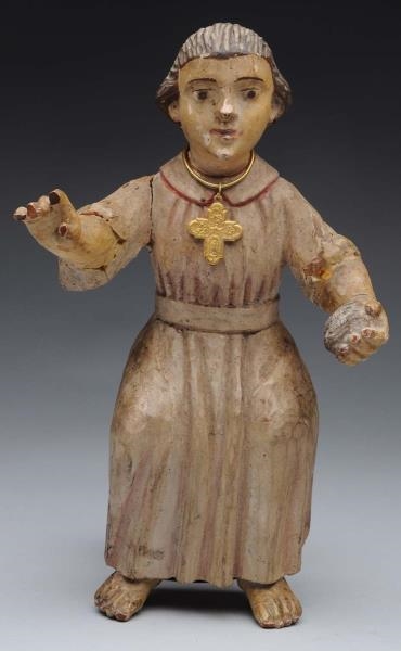 CARVED WOODEN RELIGIOUS FIGURE.                   