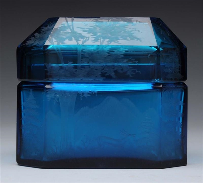 BOHEMIAN INTAGLIO BLUE GLASS BOX.                 