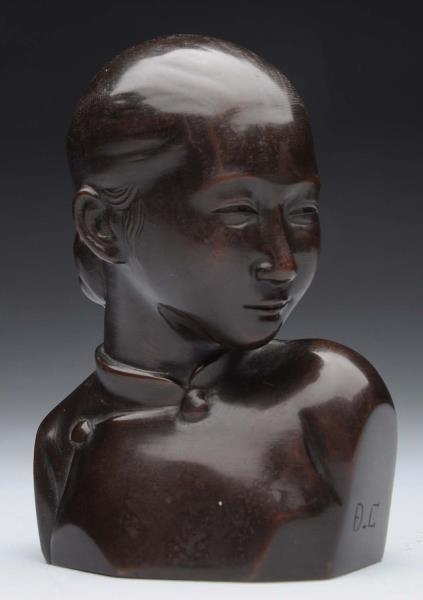 CHINESE BRONZE BUST OF A WOMAN.                   