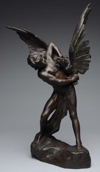 FRENCH BRONZE OF MAN FIGHTING AN EAGLE.           