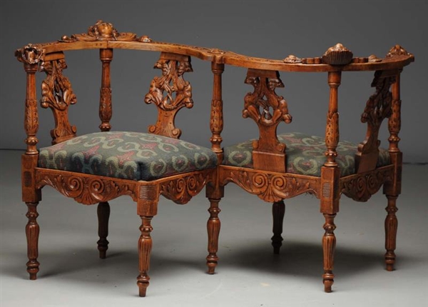HAND CARVED WOODEN COURTING SEAT.                 