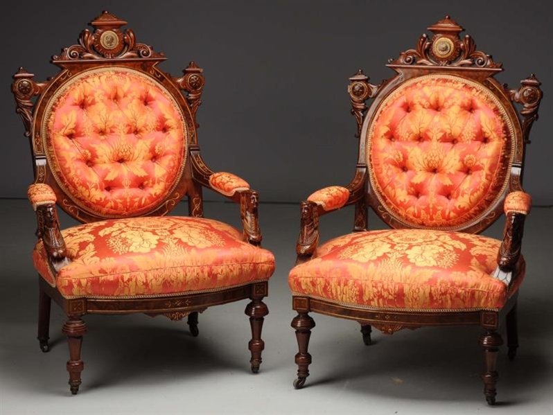 PAIR AMERICAN EGYPTIAN REVIVAL CHAIRS.            