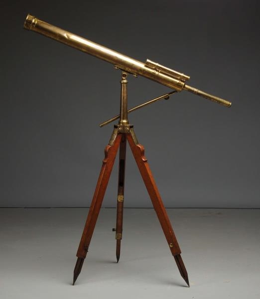 LARGE 19TH CENTURY BRASS TELESCOPE WITH STAND.    