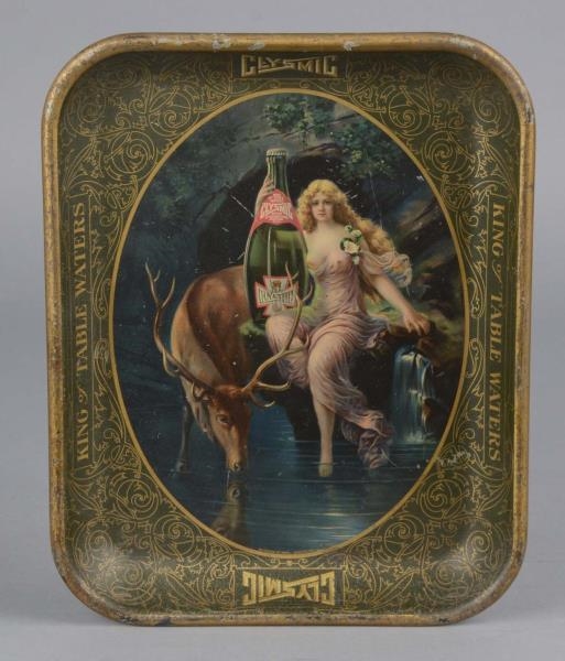 CLYSMIC TABLE WATERS TIN LITHO ADVERTISING TRAY   