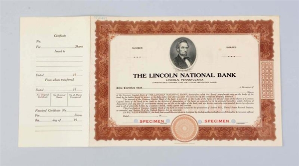 THE LINCOLN NATIONAL BANK CERTIFICATE.            