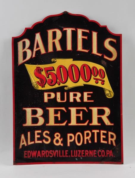 BARTELS PURE BEER TIN ADVERTISING SIGN.           