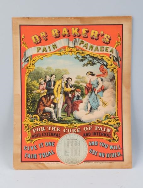 EARLY DR. BAKERS PAIN MEDICINE SIGN.              
