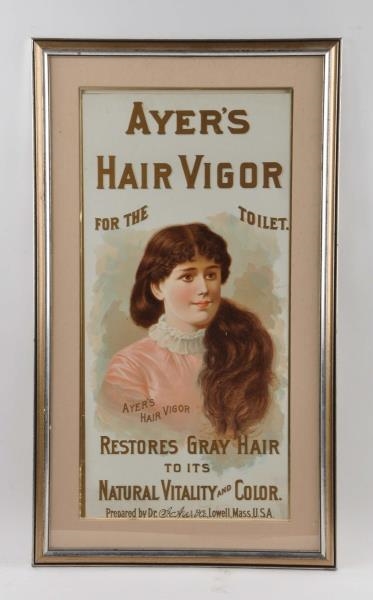 AYERS HAIR VIGOR CARDBOARD SIGN.                 