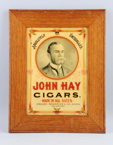 JOHN HAY CIGARS TIN ADVERTISING SIGN.             