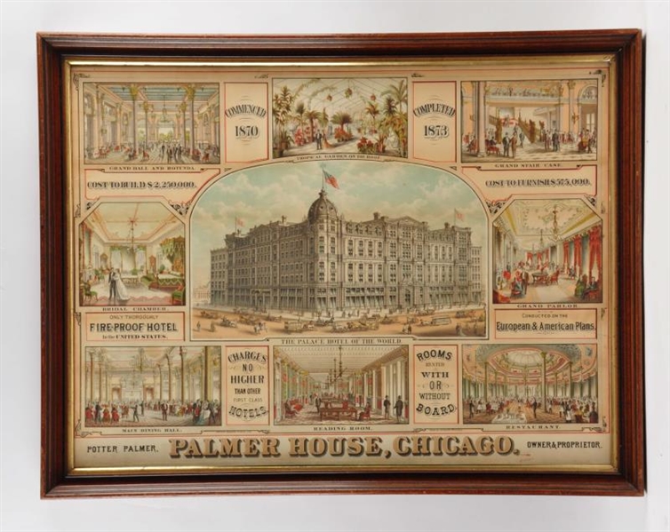 FRAMED PALMER HOUSE HOTEL LITHOGRAPHED POSTER.    