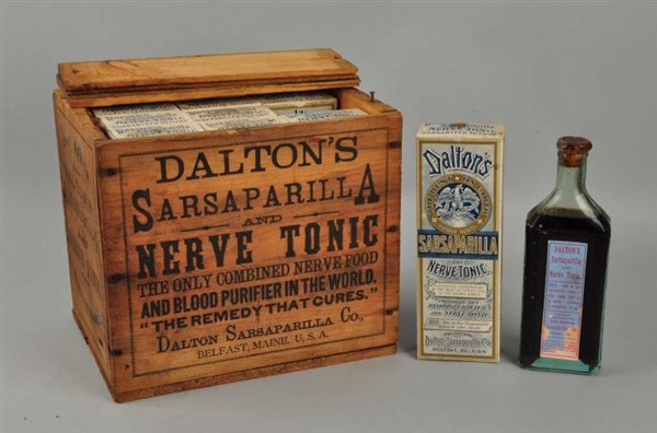 DALTONS SARSAPARILLA WOODEN BOX WITH CONTENTS.   